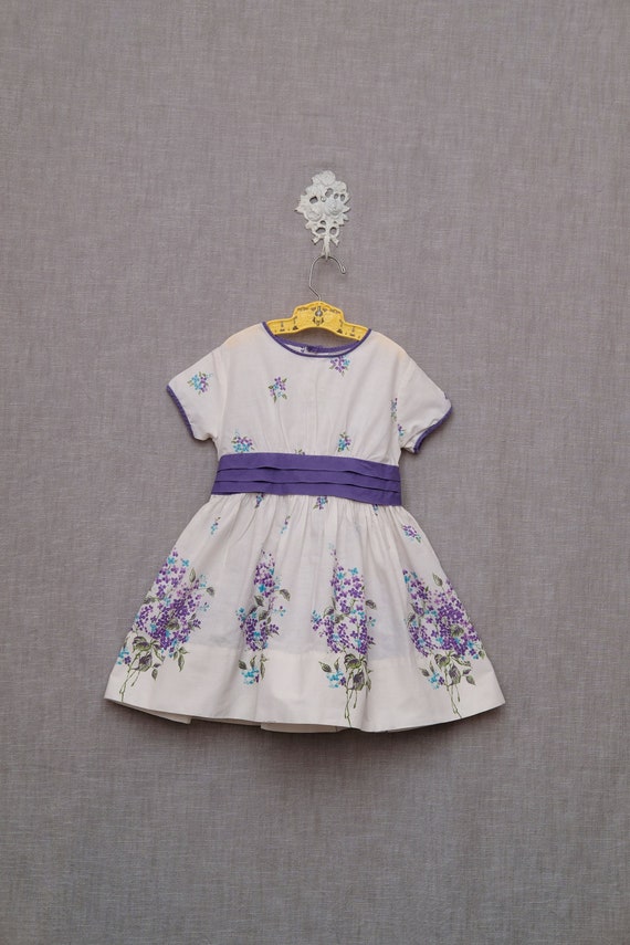 Girls 4T: Vintage Lavender Floral Print cotton gir