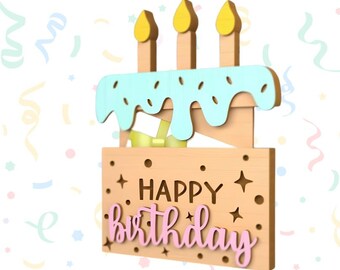 Birthday Gift Card Holder | Cake Shaped Gift Card Holder with Candles | Wooden Birthday Money Holder | Happy Birthday Gift