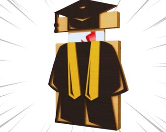 Custom Wooden Graduation Gift Card Holder | Graduation Cap & Gown Gift | Personalized Graduation Money Holder | Class of 2026 Gift