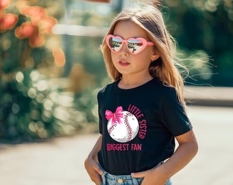 Pink Little Sister. Biggest Fan Baseball Tshirt (Youth)