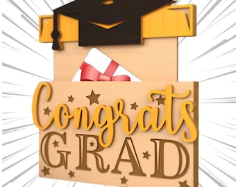 Graduation Gift Card Holder | Congrats Grad Gift Card Holder | Wooden Graduation Money Holder | Graduation Cap Gift | Class of 2026