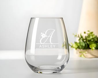 Custom Engraved Monogram Wine Glass