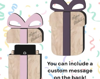 Birthday Gift Card Holder | Present Shaped Gift Card Holder | Wooden Birthday Money Holder | Happy Birthday Gift