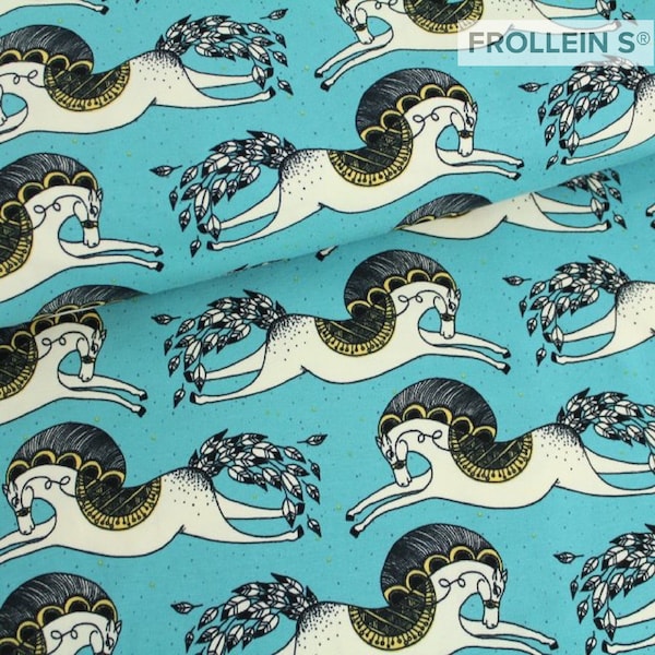 Organic Cotton Jersey Fabric - Jumping Horses