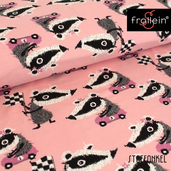 Organic Cotton Knit Jersey Fabric - Badger in Race Car - Light Pink