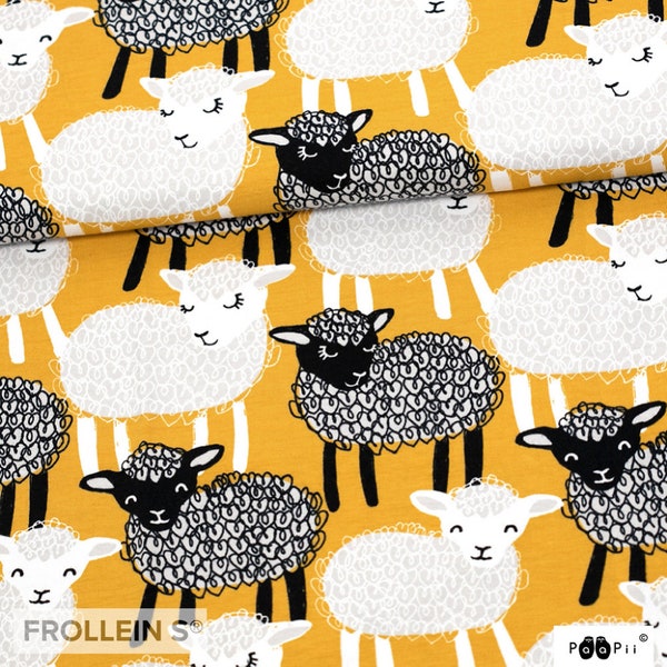 Organic Cotton Jersey Fabric - Sheep - Yellow