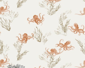 Cotton Jersey Knit Fabric Octopus Design Soft Stretchy Material for Apparel