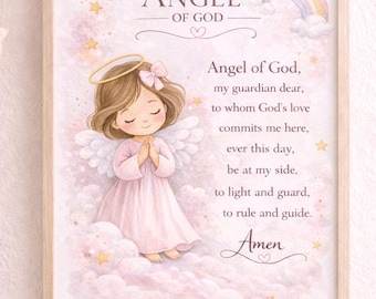 Personalized Angel Prayer Nursery Art, Watercolor Guardian Angel Print (Digital Download)