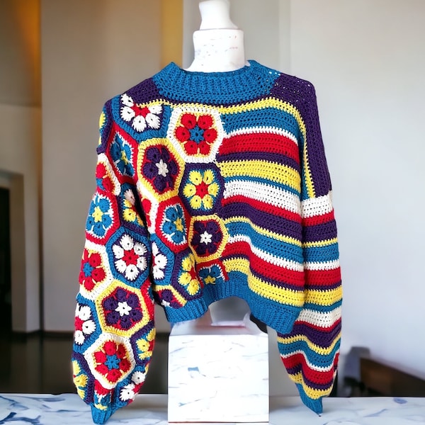 Izzy African Flower Sweater Crochet Pattern