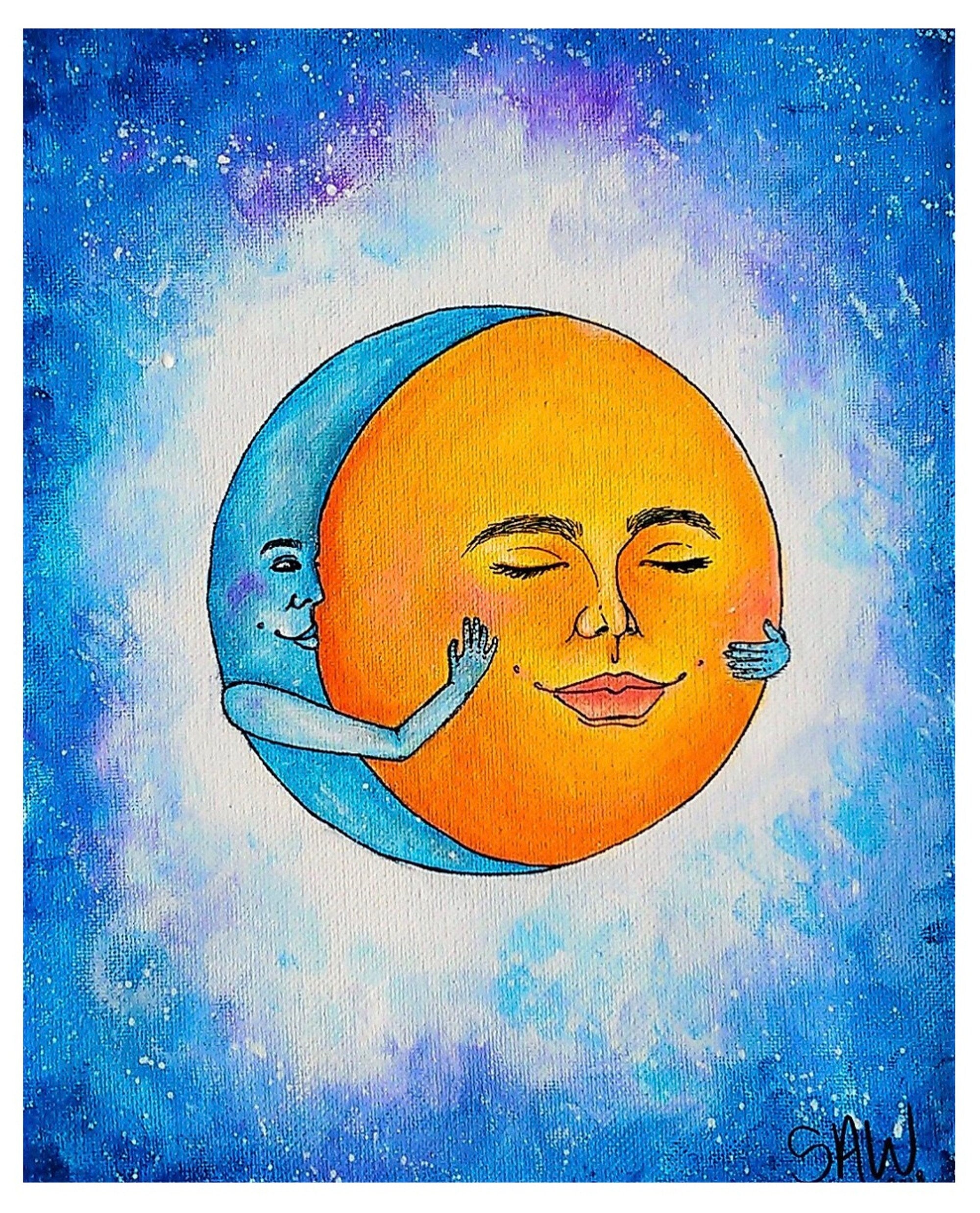 Sun And Moon Print 11 X 14 Psychedelic Portrait Art Trippy Etsy