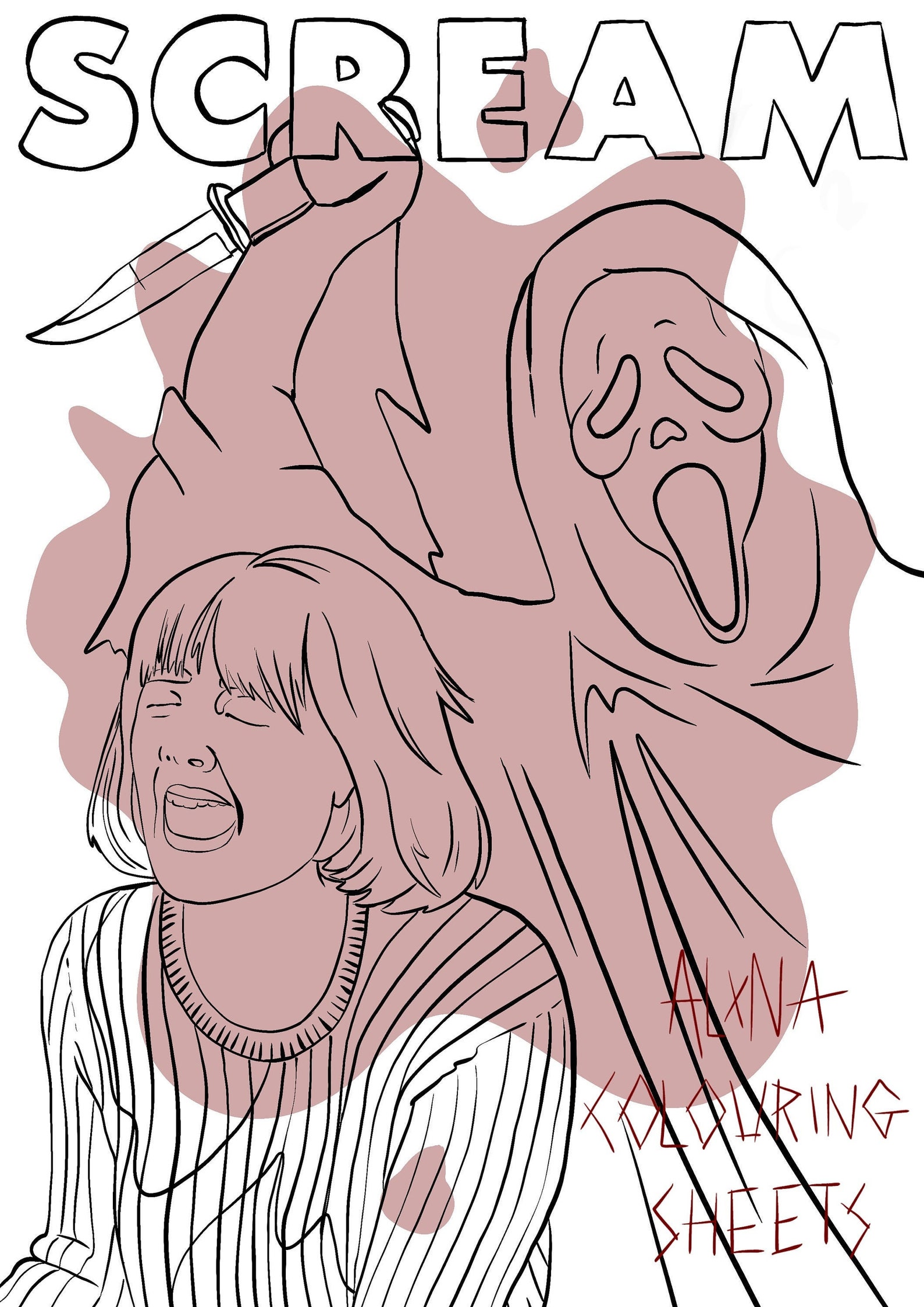 Scream Ghostface Colouring Sheet DOWNLOADABLE PDF | Etsy