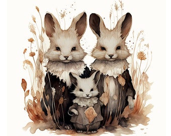 Pika Family Meadow Portrait | 12x12 Printable JPG | 300 dpi | Unique Digital Illustration | Quaint and Charming Aesthetic | Spooky Cuteness