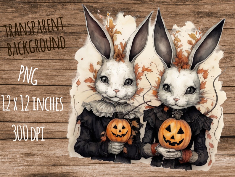 Spooky Cute Rabbits Gothic Halloween PNG Printable Scary Rabbit Digital ...