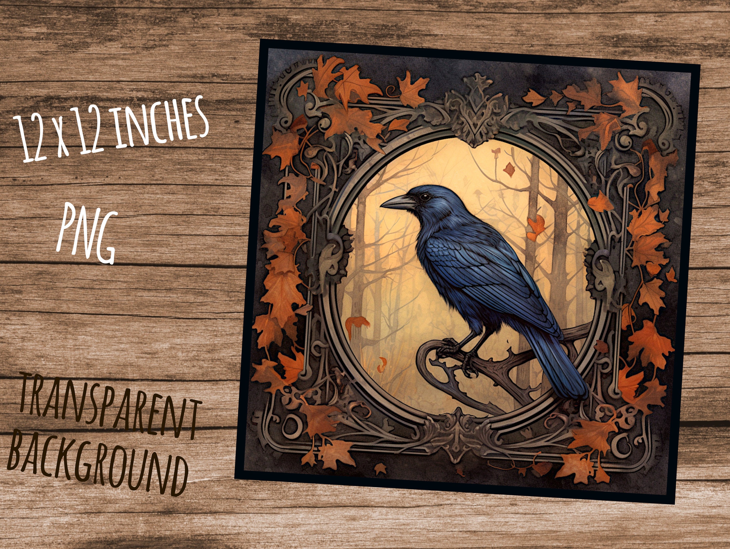 Crow in the Woods PNG Printable Crow Art to Download 12x12 Inches ...