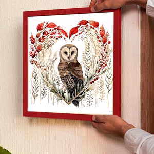 Wild Heart Woodland Owl Print Barn Owl Wildlife Digital Illustration Valentine Printable JPG 12x12 Inch 300Dpi Nature Prints Art To Download image 3