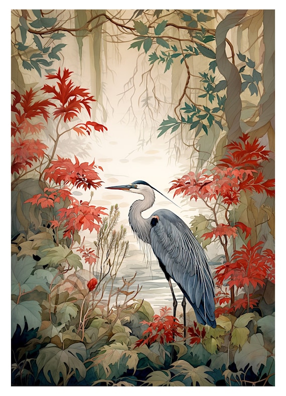 Great Blue Heron Print Bird Art To Download Garden Woodland Printable JPG 300DPI Prints To 12x18 Inches Card-Making Heron Nature Wall Decor
