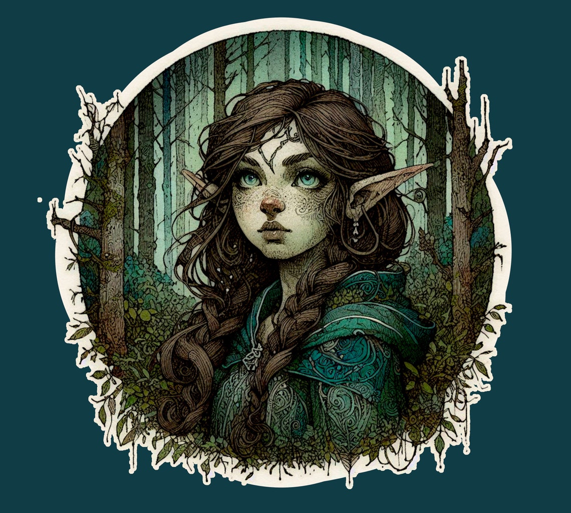 Merlin Elf Elf Girl Goblin Core PNG Printable Digital Illustration 11 Inches ...