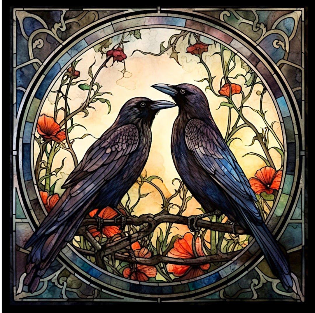Crows With Thorned Vine Roses PNG Gothic Border Crow Printable Bird Art ...
