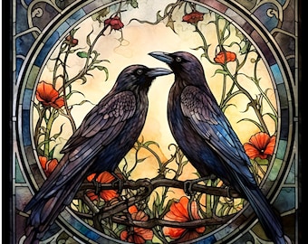 Cuervo gótico y rosas PNG, arte de pájaro imprimible (impresión digital)
