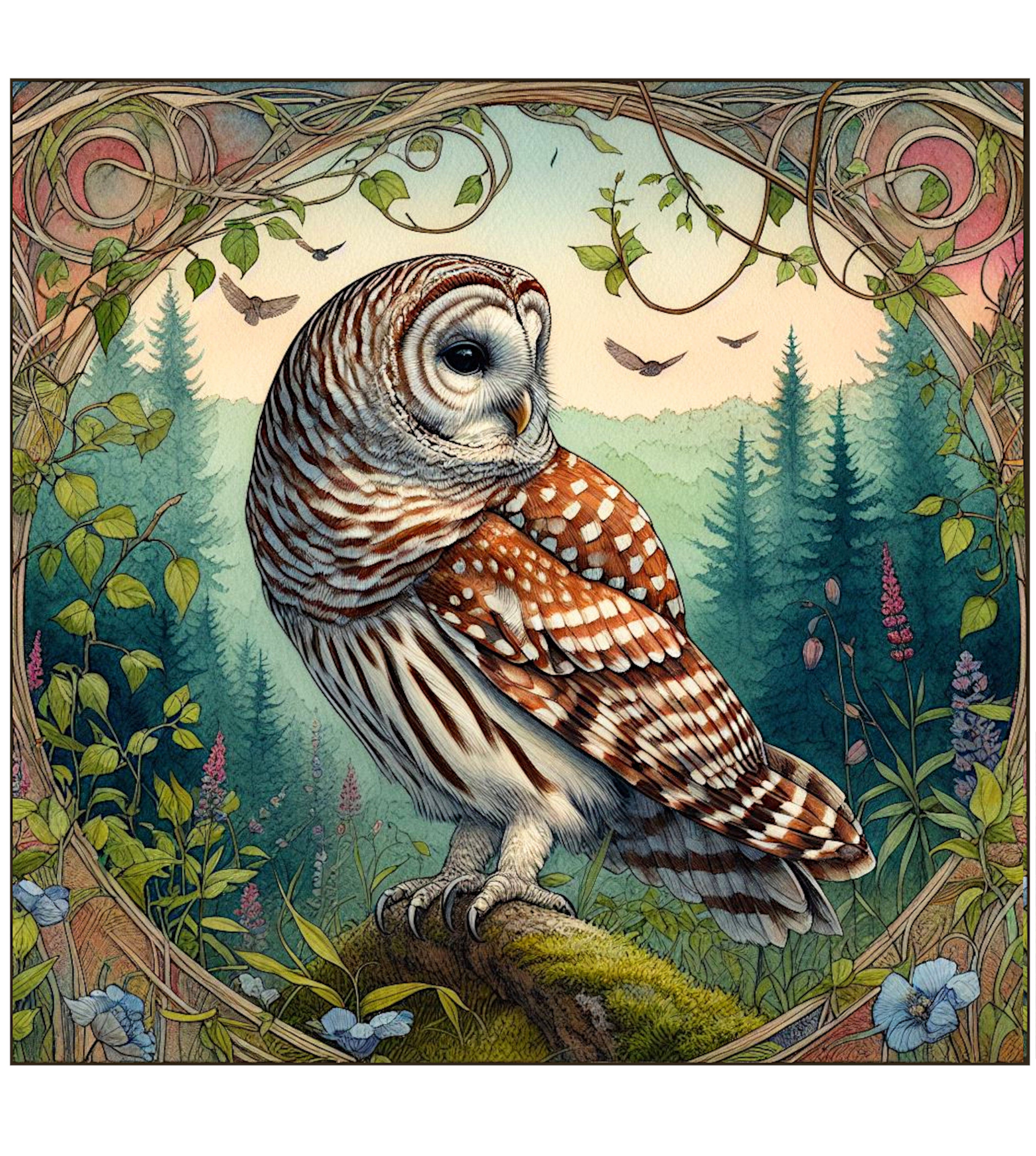 Barred Owl Printable PNG Owl Illustration Nature Prints Wall Decor Sticker Art To Download Sub Art B