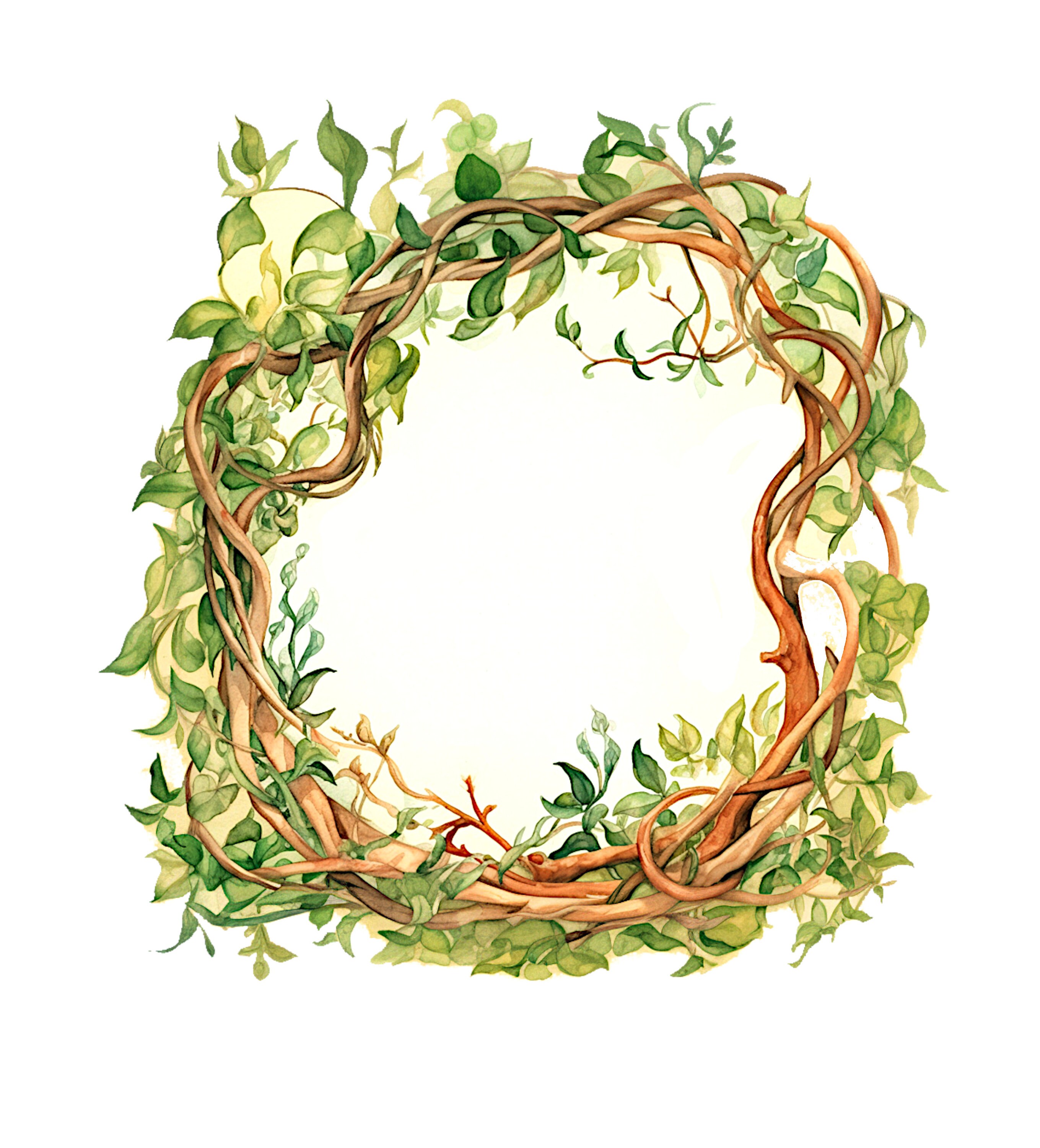 Woodland Border PNG Printable Wreath of Green Foliage Digital Etsy