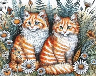 Orange Tabby Cat Print | Botanical Illustration (Digital Download)