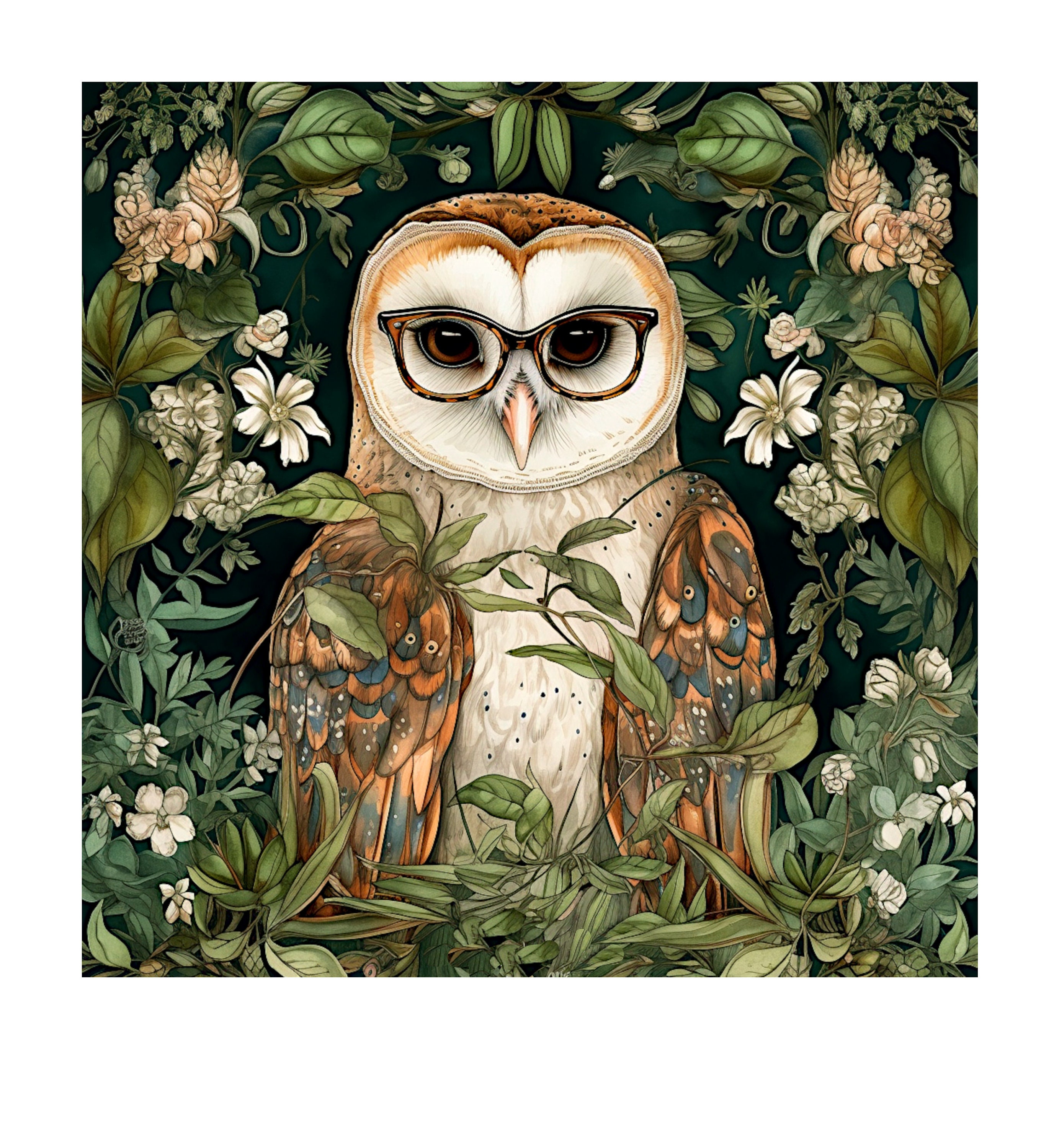 Wise Owl Woodland Wildflower Border PDF Printable Barn Owl Art Print To Download 12x12 Inch Digital 