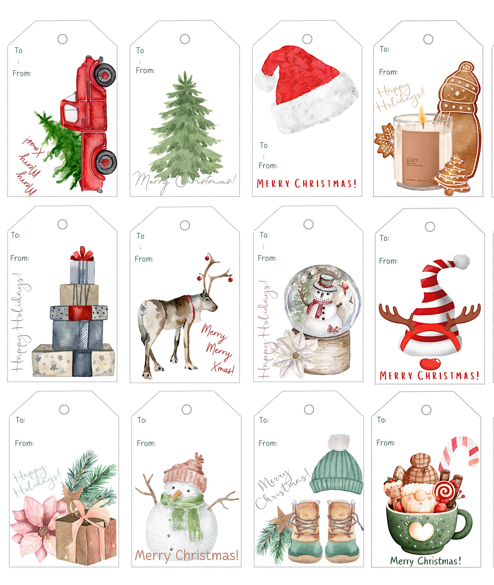 Christmas Things Gift Tags 3 Sheets of Printable Present Tags