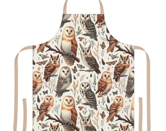 Maker's Canvas Aprons With Bold Woodland Owls Nature Design Field Journal Art With Moth Butterflies Owls Hummingbirds Washable Canvas Straps
