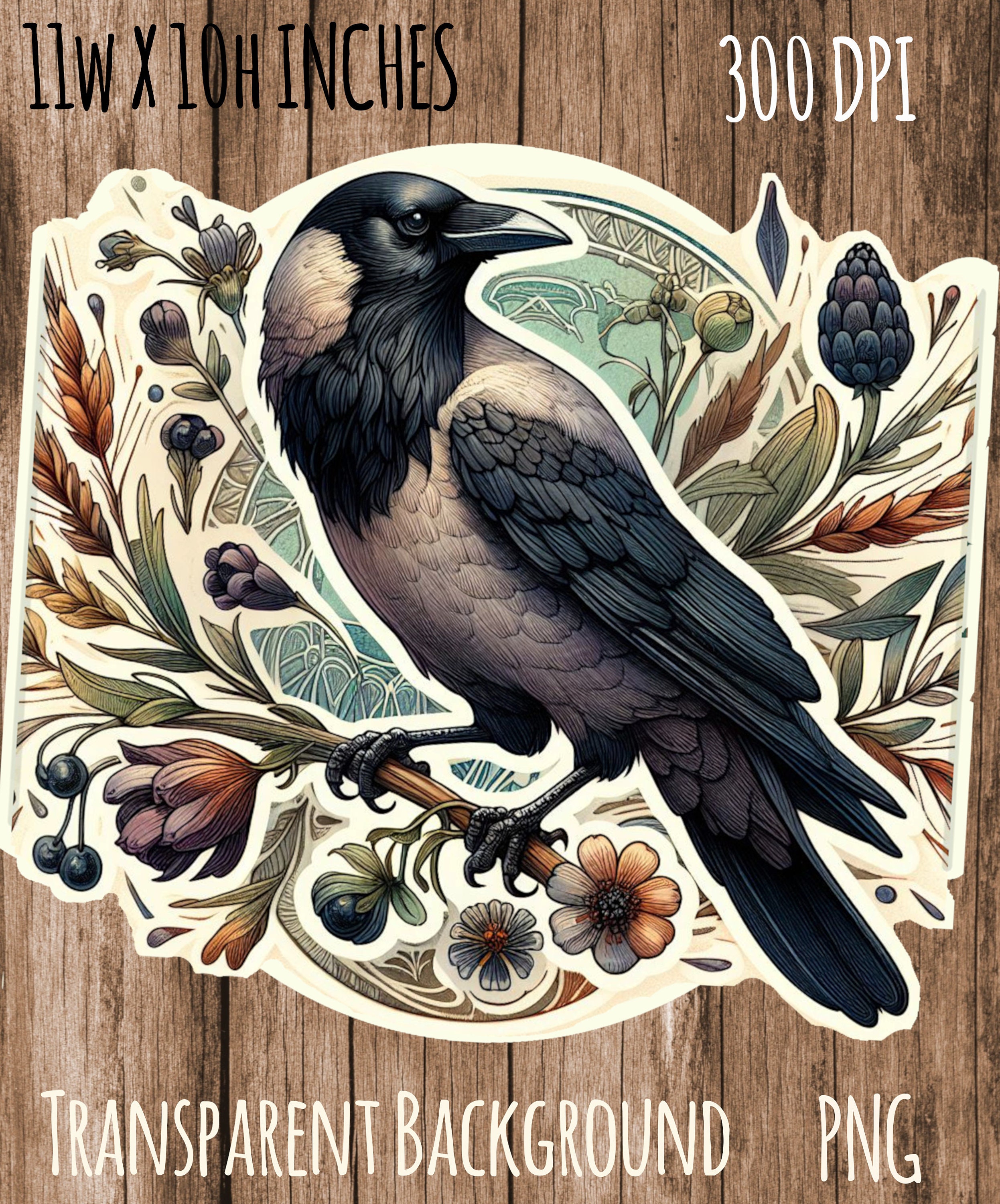 Mockingbird Raven PNG Printable Bird Illustration Nature Sticker Print ...