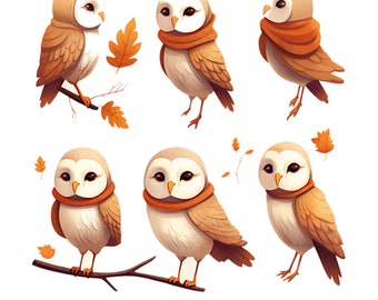 Barn Owl Collage Sheet Sticker Art Printable PNG Owl Character Digital Illustration 12W x 12H Inch Owl Prints To Download Planner Stickers