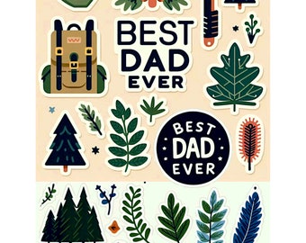 Fathers Day Sticker Set Printable Stickers JPG And PNG 11 Inches High Printable Dads Day Cards With Nature Themed Outdoorsy Dads Party Decor