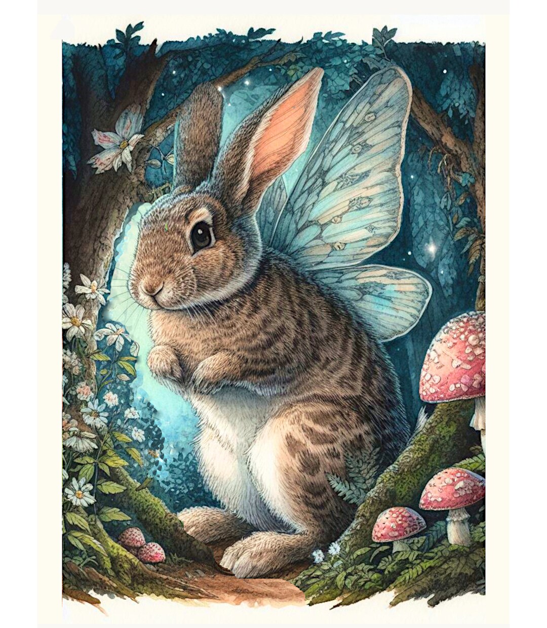 Cottontail Rabbit Card Cottontail Bunny Rabbit With Forest Fairies Set of 2 Printable Jpgs ...