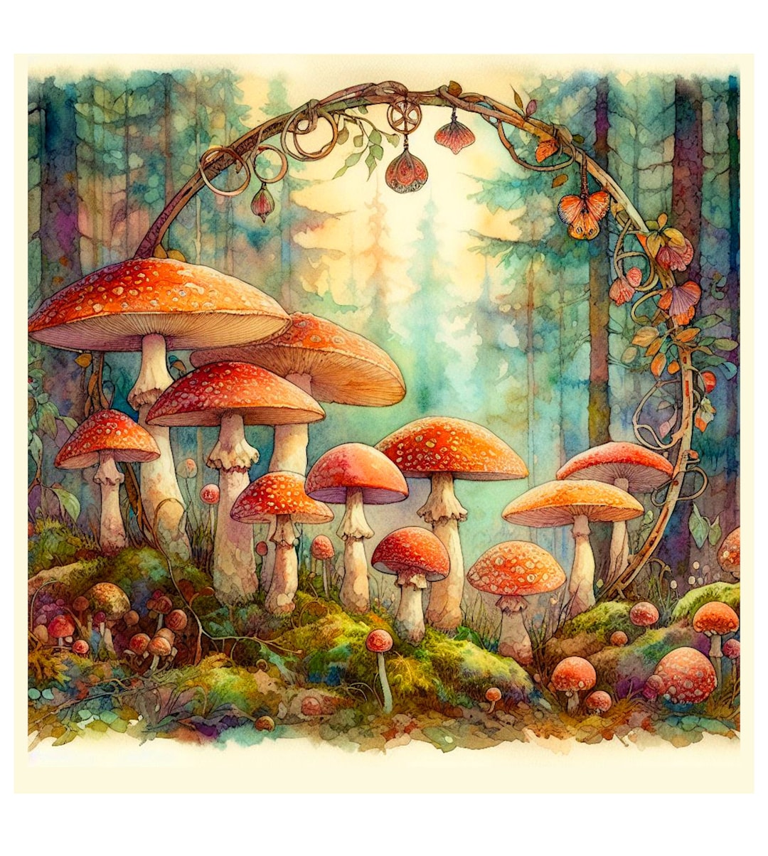 Mushroom Forest Fairy Ring JPG Printable Wall Art Mushroom Nature Print ...