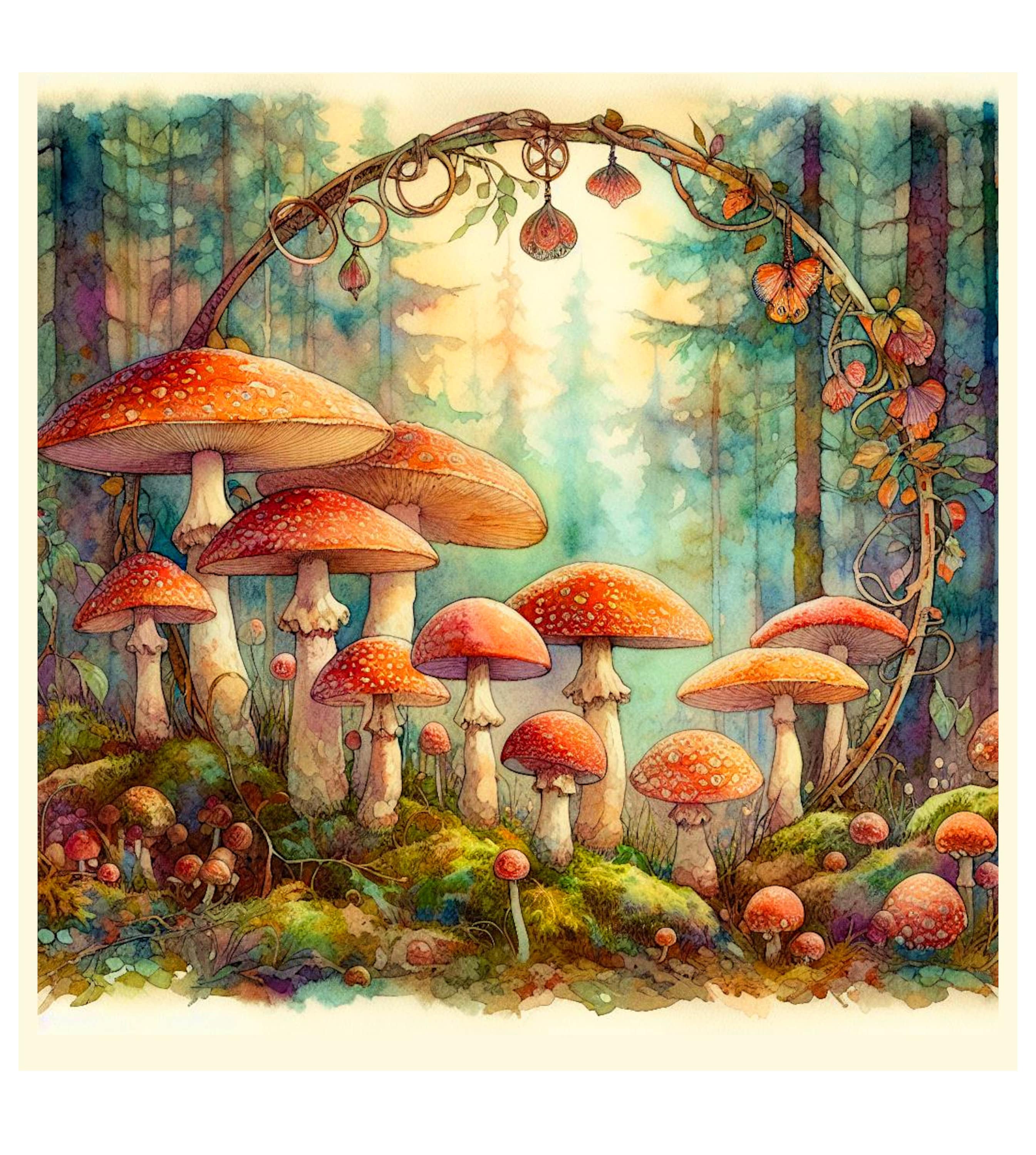 Mushroom Forest Fairy Ring JPG Printable Wall Art Mushroom Nature Print ...