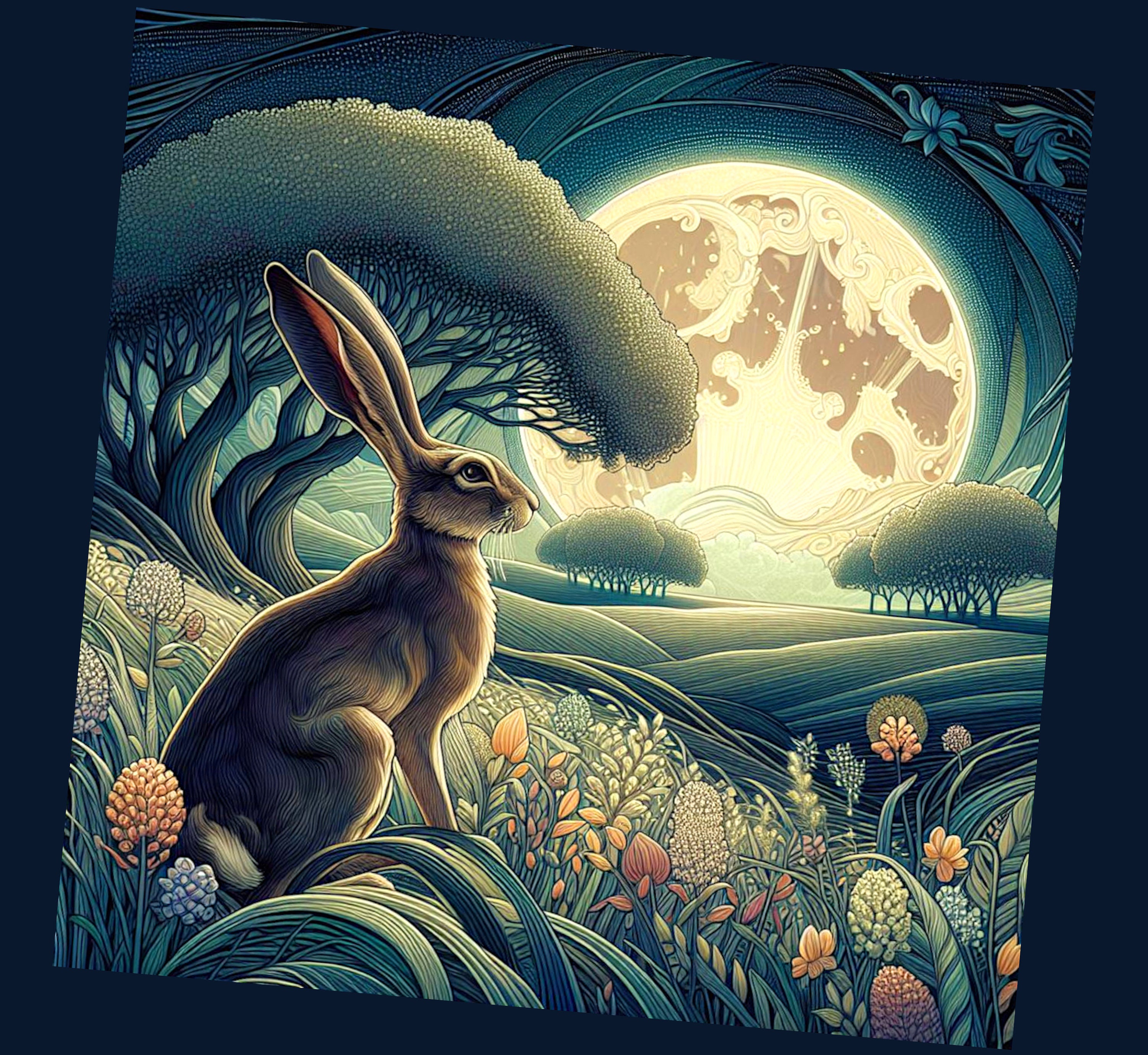 Hare in the Meadow Moonlight Digital Printable Rabbit Art to Download ...