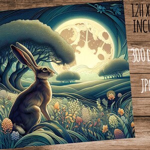 Hare in the Meadow Moonlight Digital Printable Rabbit Art to Download ...