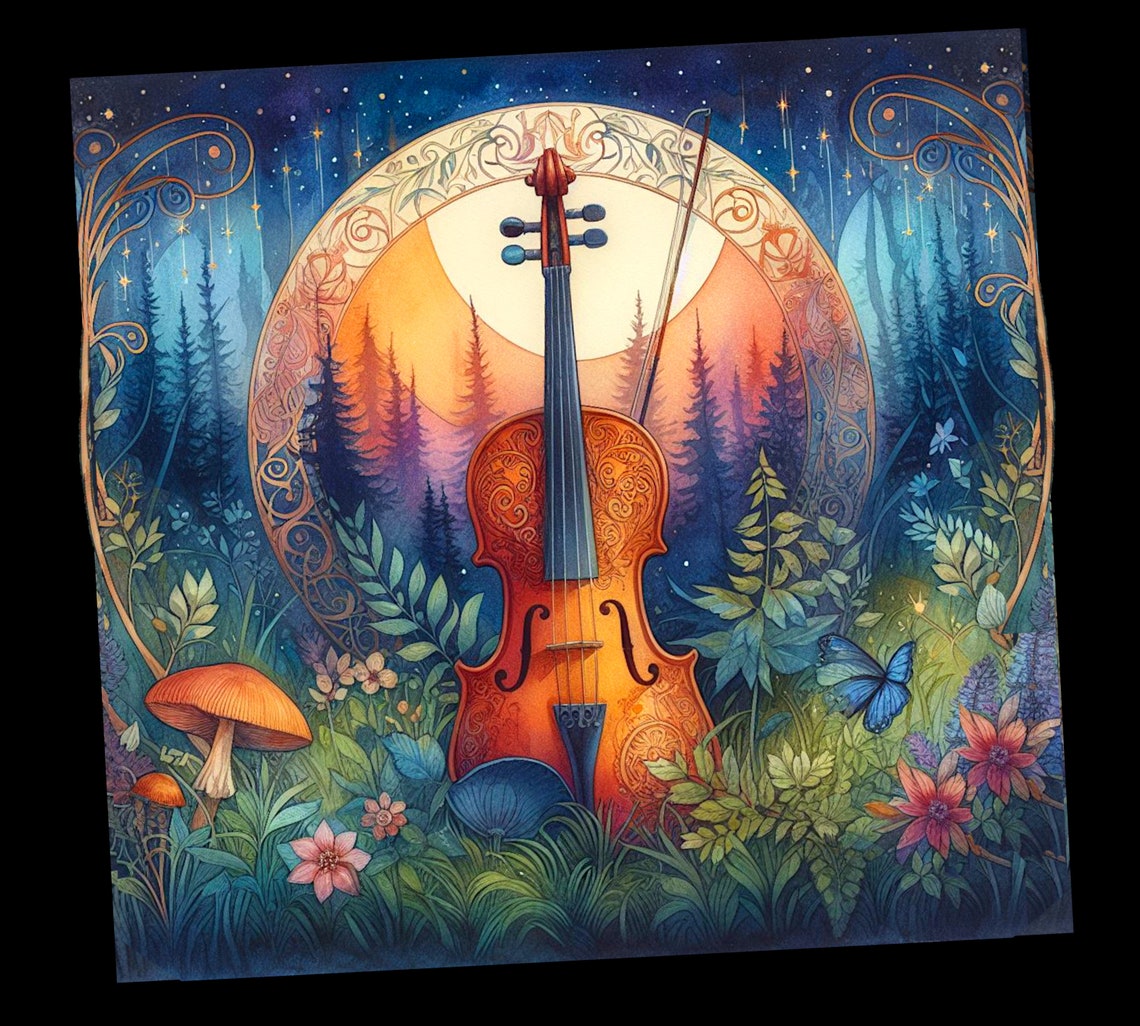 Woodland Violin Art Print, Forest Musical Instrument (digital Download ...