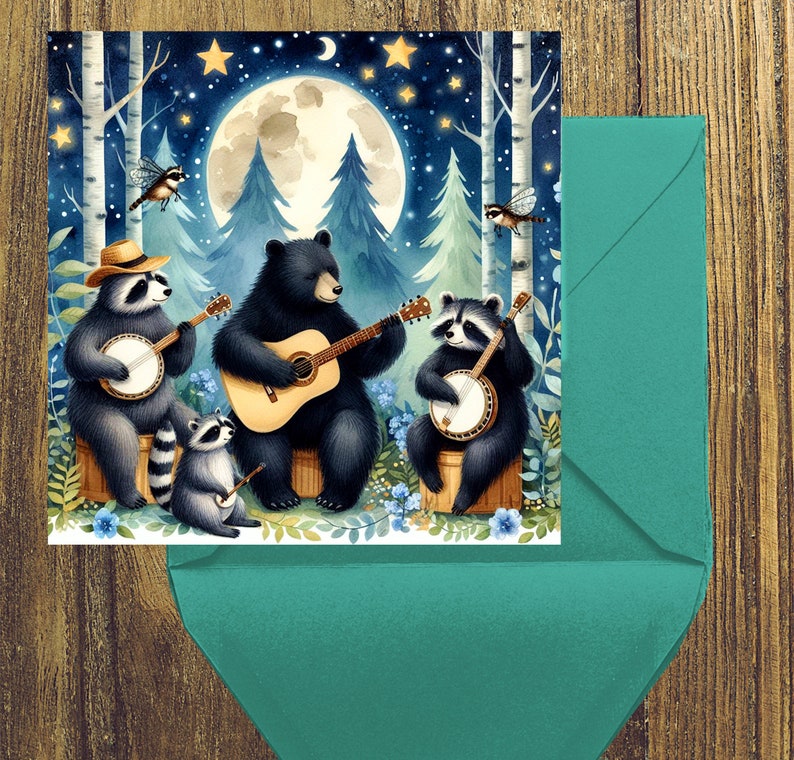 Woodland Bluegrass Band Funny Animal Bear Art Forest Creatures Playing ...
