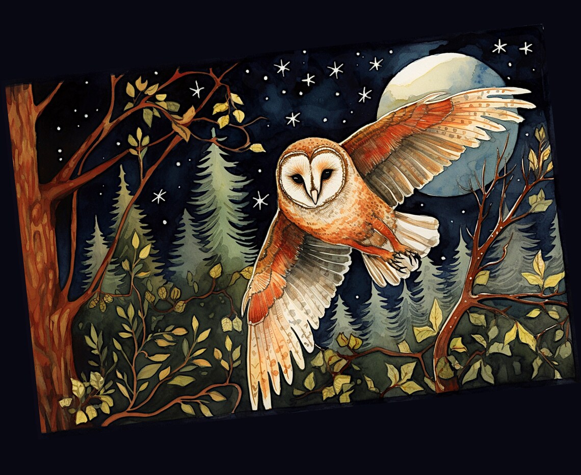 Barn Owl Flight in the Forest Printable Wall Art JPG 15W X10H Inch ...