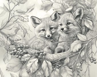 Woodland Animal Drawings Printable Wall Art Graphite Illustrations Of Foxes And A Bunny Rabbit Nursery Wall Prints Home Decor 2 Digital JPGs
