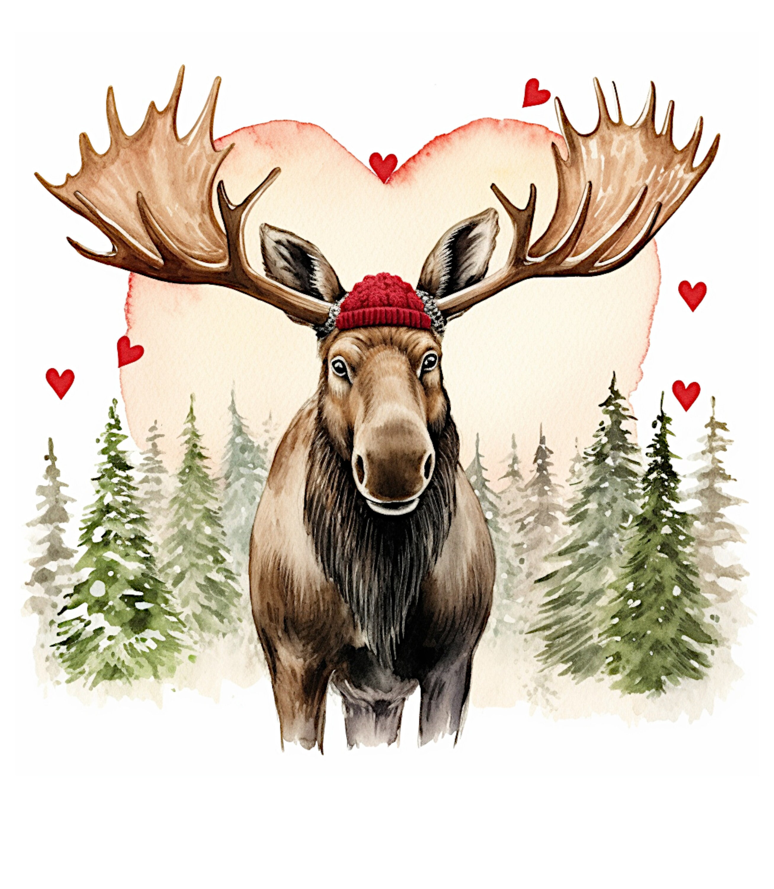Moose Wild Heart Printable Valentine PNG 12x12 Inch Woodland Animal