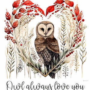 Wild Heart Woodland Owl Print Barn Owl Wildlife Digital Illustration Valentine Printable JPG 12x12 Inch 300Dpi Nature Prints Art To Download image 2