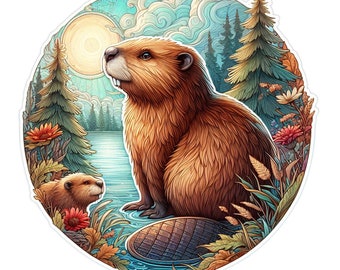 Forest Creatures Woodland Beaver PNG And Otter Printable Stickers Transparent Background Sub Art Animals PNGs Cute Beaver Forest River Otter