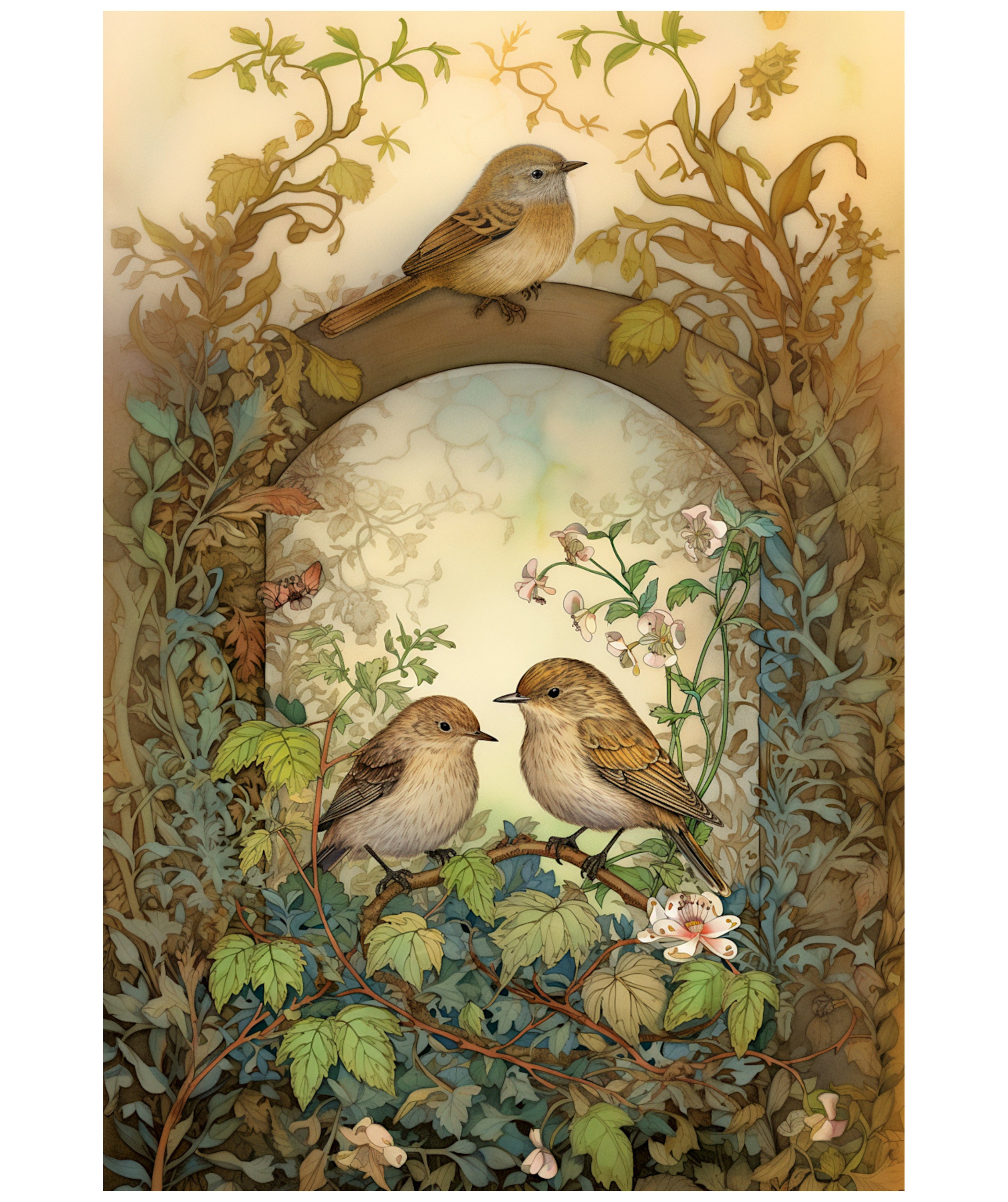 Wren Couple PNG Illustration, Woodland Bird Art Print (digital Download ...