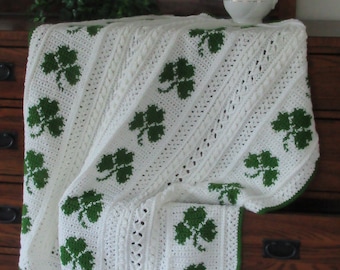 Irish Fisherman and Shamrocks PDF crochet pattern, Baby or throw size blanket