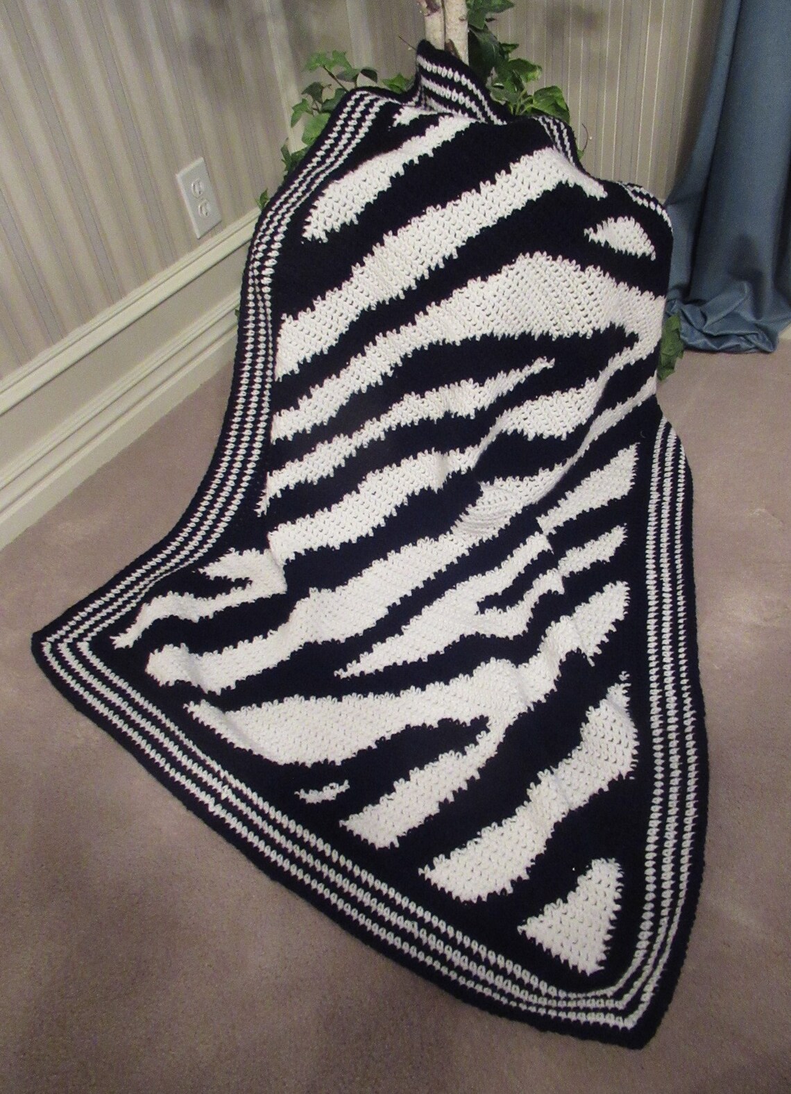 Zebra Stripes crocheted throw blanket lap robe baby blanket Etsy