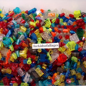 100 Lego Small Translucent Pieces 1x1 1x2 2x2 Tiny Caps Cones Cylinders Bricks+