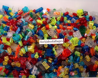 100 Lego Small Translucent Pieces 1x1 1x2 2x2 Tiny Caps Cones Cylinders Bricks+