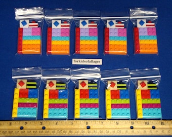 10 Party Favors / Giveaways -- Lot of 10 Bags of Lego Bricks -- Blue, Red, Yellow+